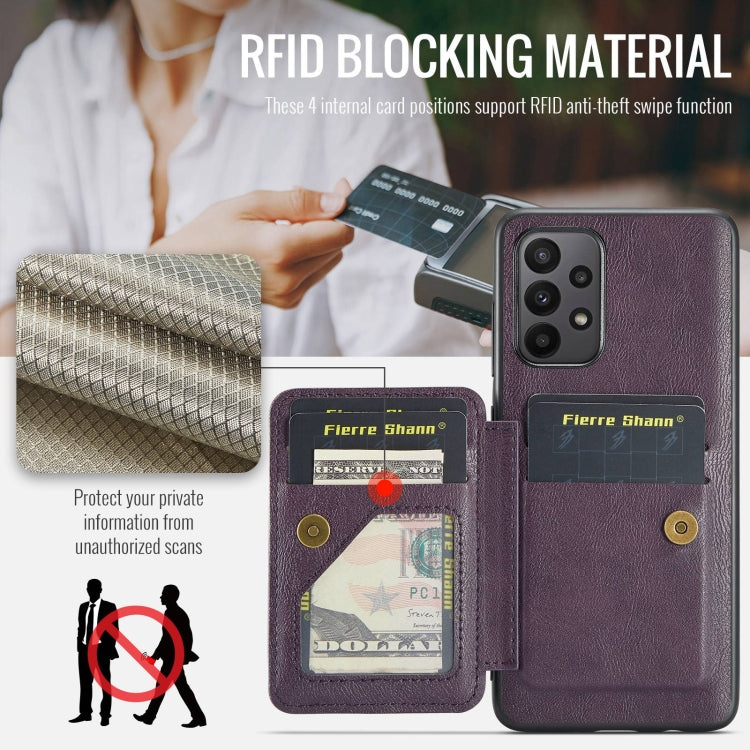 For Samsung Galaxy A33 5G Fierre Shann Oil Wax Cow Leather Card Holder Back Phone Case(Purple)