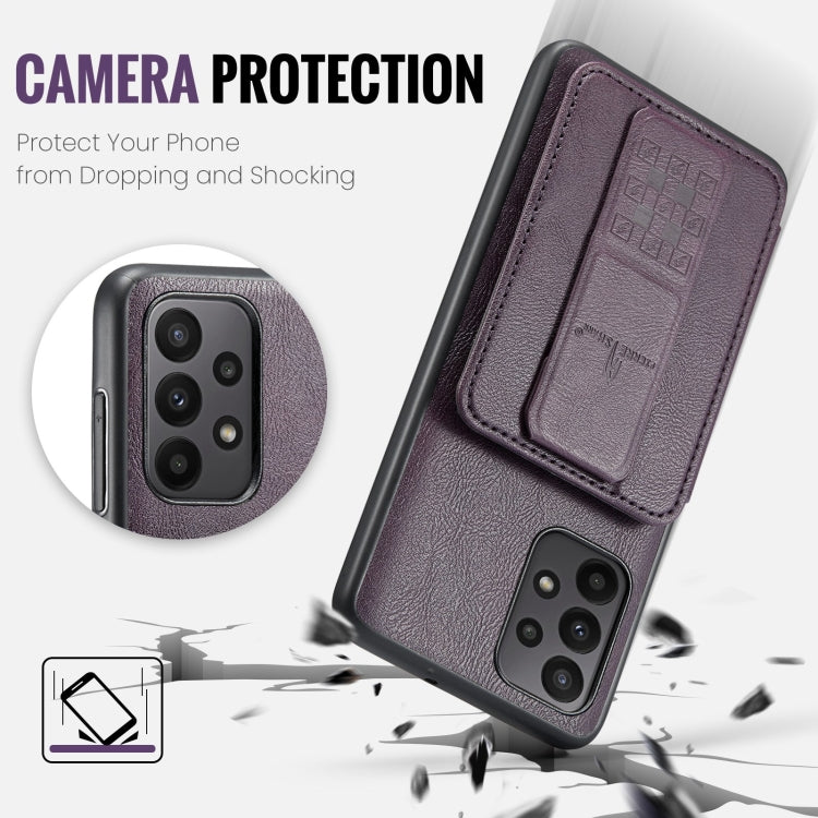 For Samsung Galaxy A33 5G Fierre Shann Oil Wax Cow Leather Card Holder Back Phone Case(Purple)