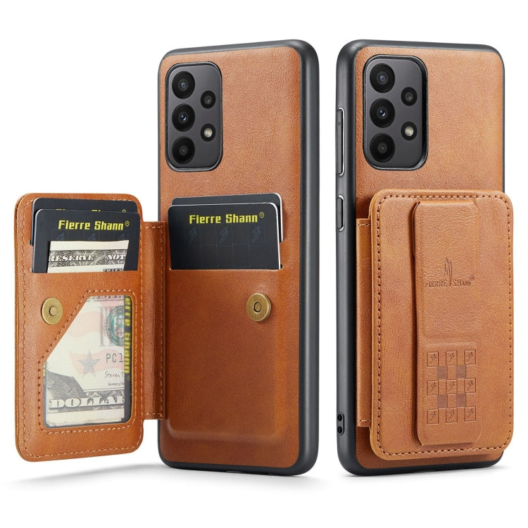 For Samsung Galaxy A33 5G Fierre Shann Oil Wax Cow Leather Card Holder Back Phone Case(Brown)
