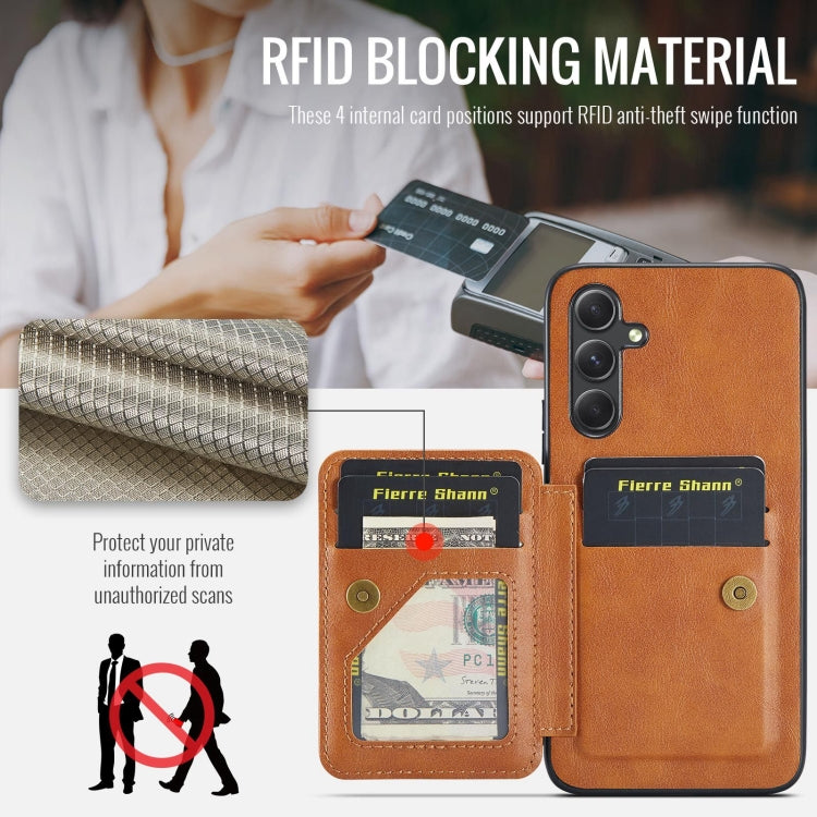 For Samsung Galaxy A34 5G Fierre Shann Oil Wax Cow Leather Card Holder Back Phone Case(Brown)