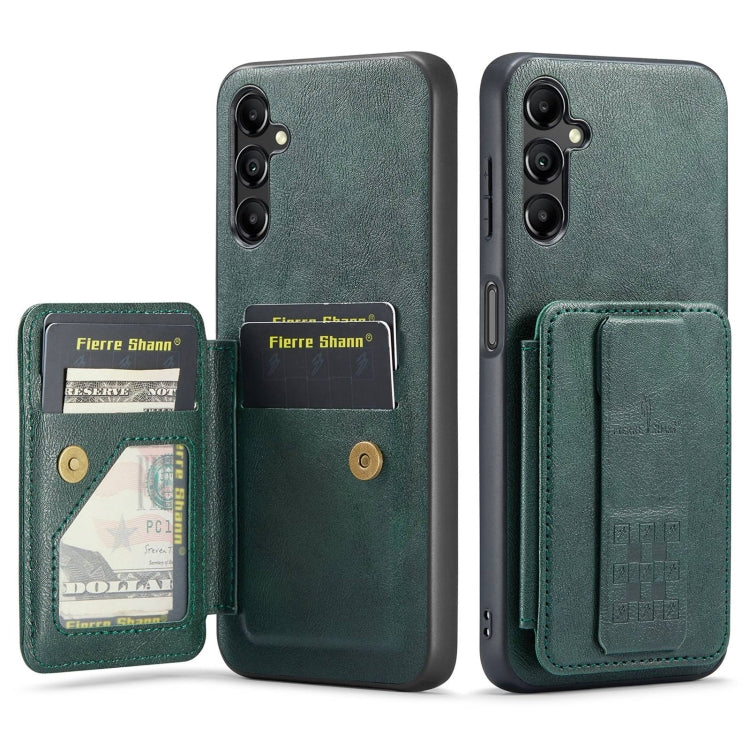 For Samsung Galaxy A35 5G Fierre Shann Oil Wax Cow Leather Card Holder Back Phone Case(Green)
