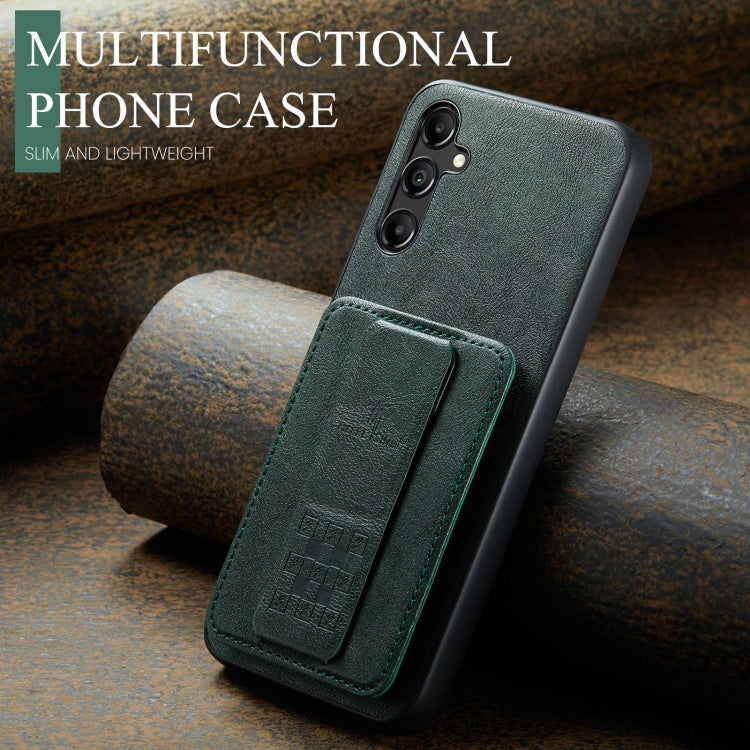 For Samsung Galaxy A35 5G Fierre Shann Oil Wax Cow Leather Card Holder Back Phone Case(Green)