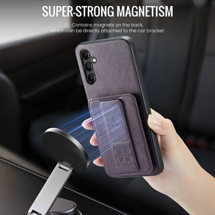For Samsung Galaxy A35 5G Fierre Shann Oil Wax Cow Leather Card Holder Back Phone Case(Purple)