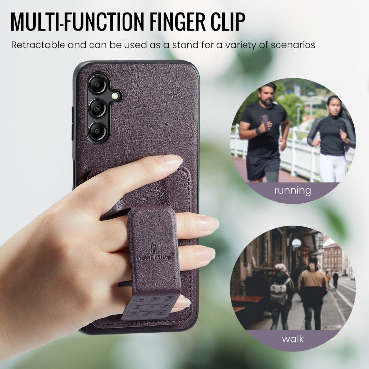 For Samsung Galaxy A35 5G Fierre Shann Oil Wax Cow Leather Card Holder Back Phone Case(Purple)