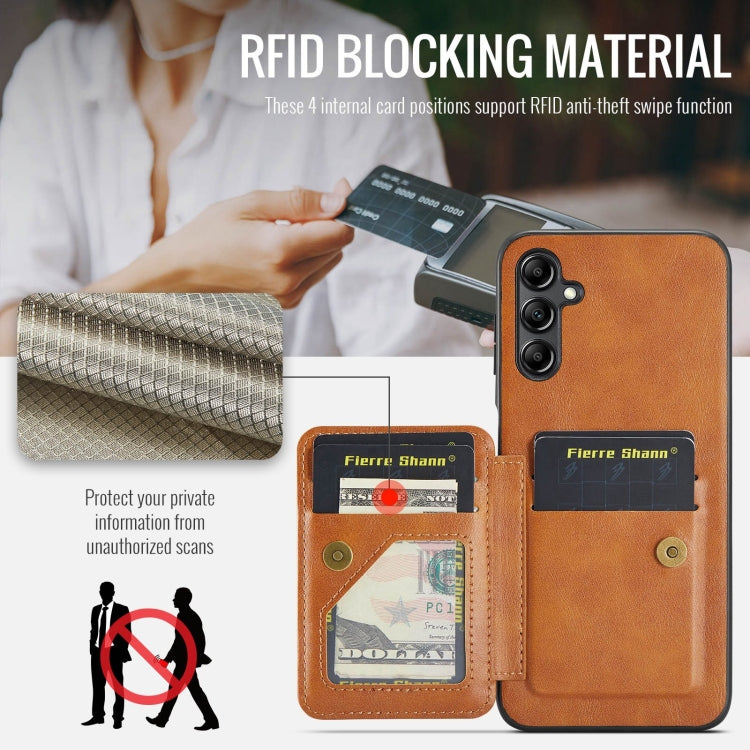 For Samsung Galaxy A35 5G Fierre Shann Oil Wax Cow Leather Card Holder Back Phone Case(Brown)