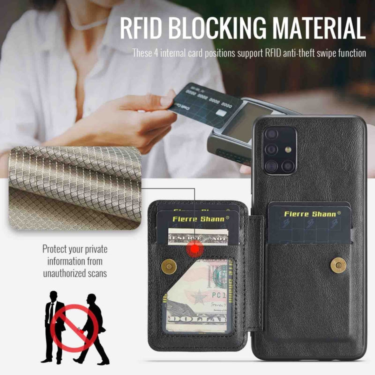 For Samsung Galaxy A51 4G Fierre Shann Oil Wax Cow Leather Card Holder Back Phone Case(Black)