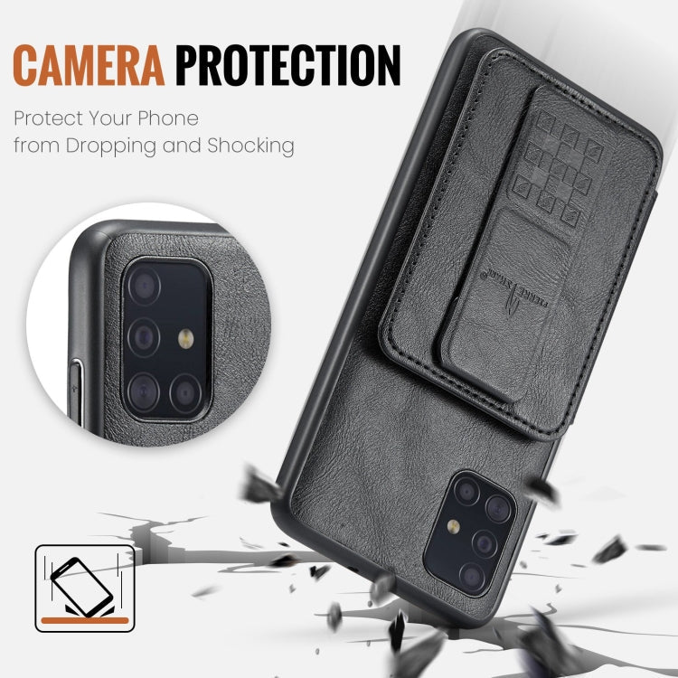 For Samsung Galaxy A51 4G Fierre Shann Oil Wax Cow Leather Card Holder Back Phone Case(Black)
