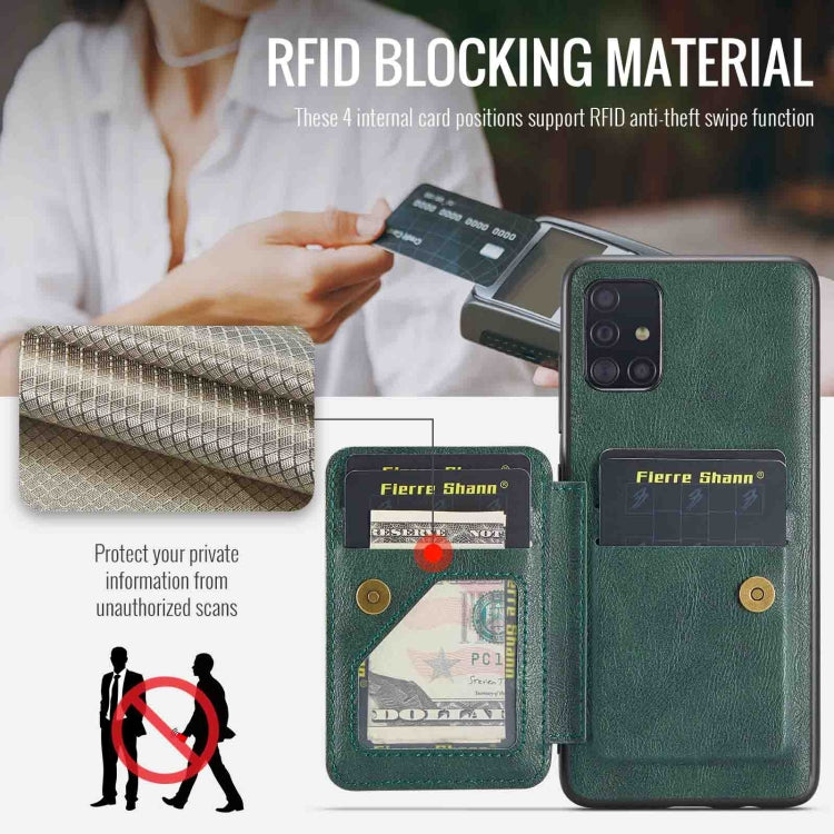 For Samsung Galaxy A51 4G Fierre Shann Oil Wax Cow Leather Card Holder Back Phone Case(Green)