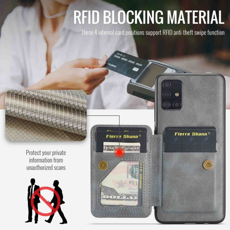 For Samsung Galaxy A51 4G Fierre Shann Oil Wax Cow Leather Card Holder Back Phone Case(Grey)