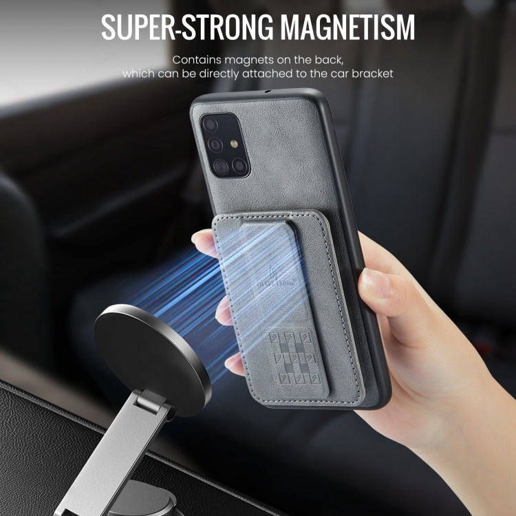 For Samsung Galaxy A51 4G Fierre Shann Oil Wax Cow Leather Card Holder Back Phone Case(Grey)