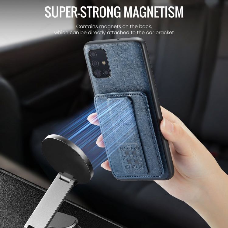 For Samsung Galaxy A51 4G Fierre Shann Oil Wax Cow Leather Card Holder Back Phone Case(Blue)