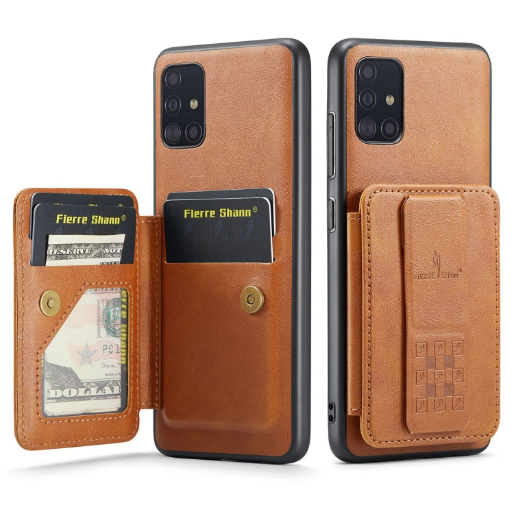 For Samsung Galaxy A51 4G Fierre Shann Oil Wax Cow Leather Card Holder Back Phone Case(Brown)