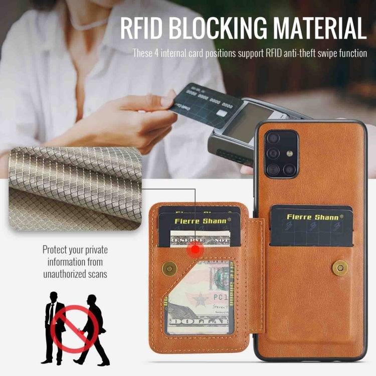 For Samsung Galaxy A51 4G Fierre Shann Oil Wax Cow Leather Card Holder Back Phone Case(Brown)