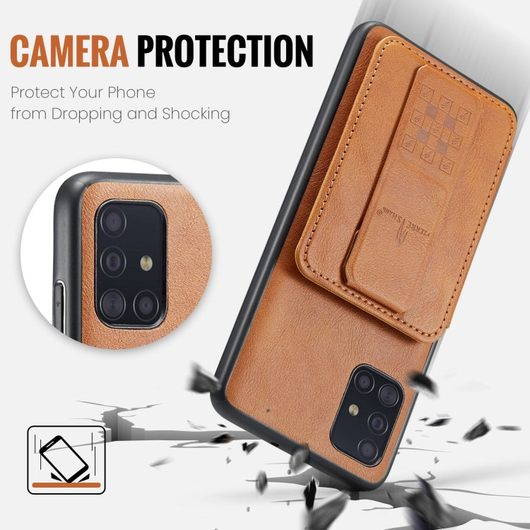 For Samsung Galaxy A51 4G Fierre Shann Oil Wax Cow Leather Card Holder Back Phone Case(Brown)