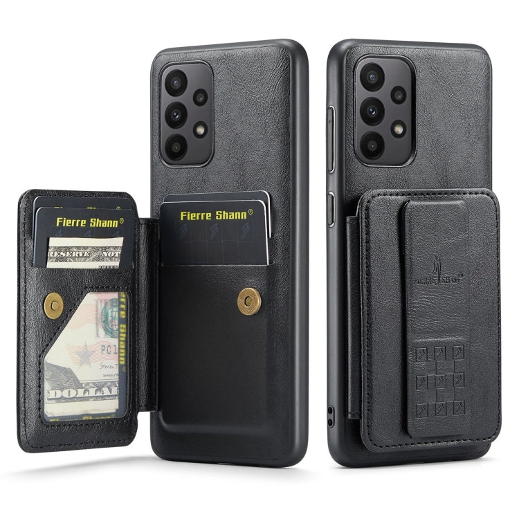 For Samsung Galaxy A72 5G/4G Fierre Shann Oil Wax Cow Leather Card Holder Back Phone Case(Black)