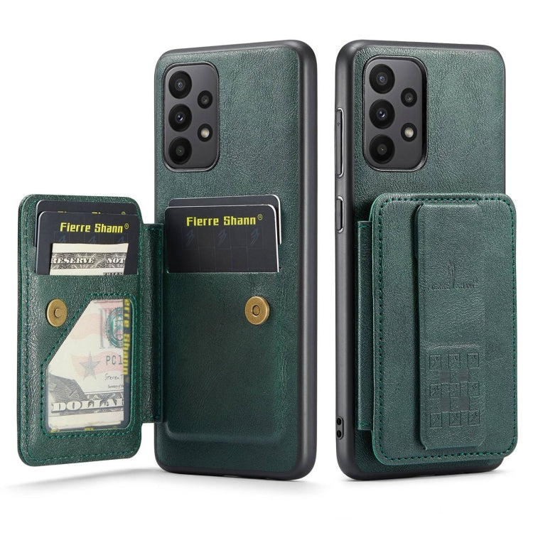 For Samsung Galaxy A72 5G/4G Fierre Shann Oil Wax Cow Leather Card Holder Back Phone Case(Green)