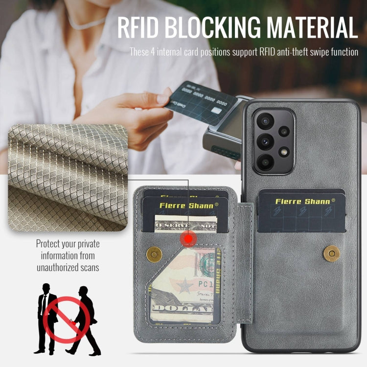 For Samsung Galaxy A72 5G/4G Fierre Shann Oil Wax Cow Leather Card Holder Back Phone Case(Grey)