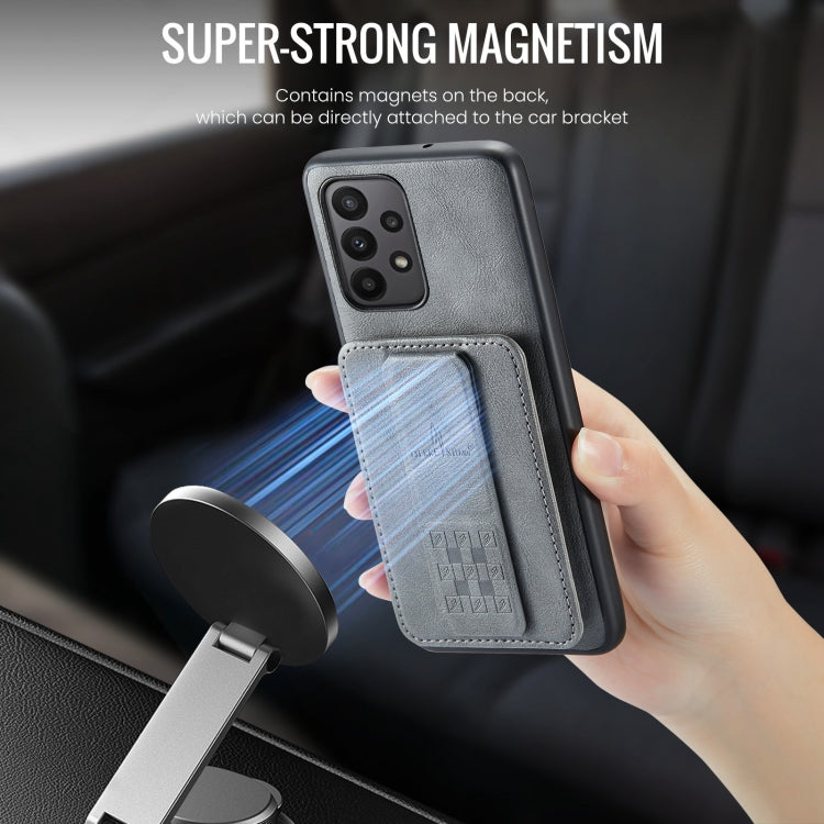 For Samsung Galaxy A53 5G Fierre Shann Oil Wax Cow Leather Card Holder Back Phone Case(Grey)