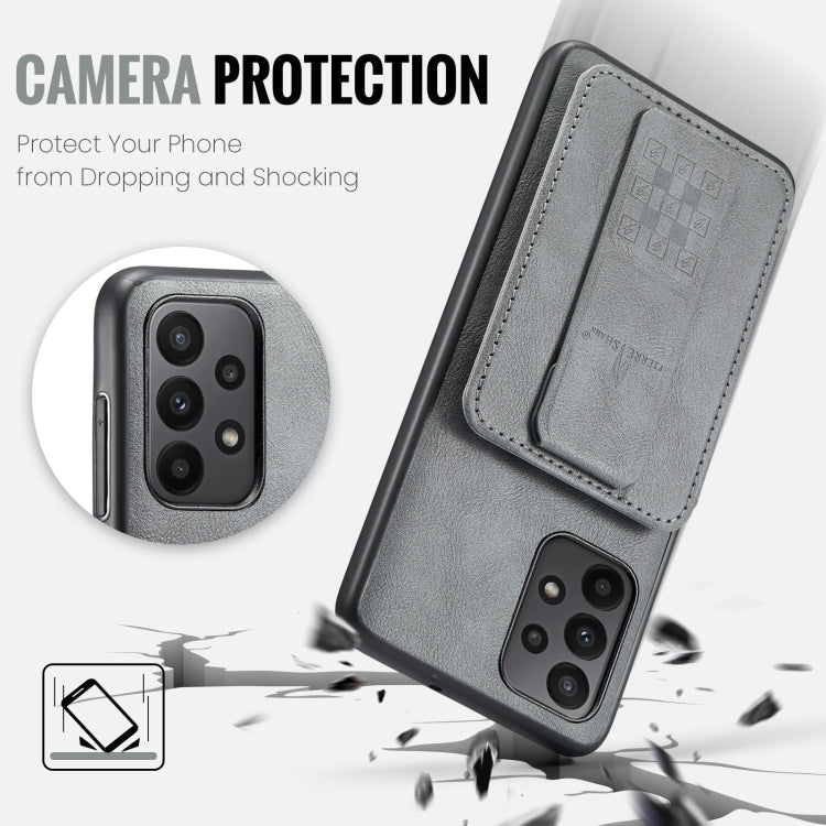For Samsung Galaxy A53 5G Fierre Shann Oil Wax Cow Leather Card Holder Back Phone Case(Grey)
