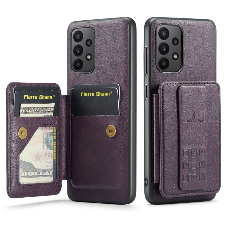 For Samsung Galaxy A53 5G Fierre Shann Oil Wax Cow Leather Card Holder Back Phone Case(Purple)