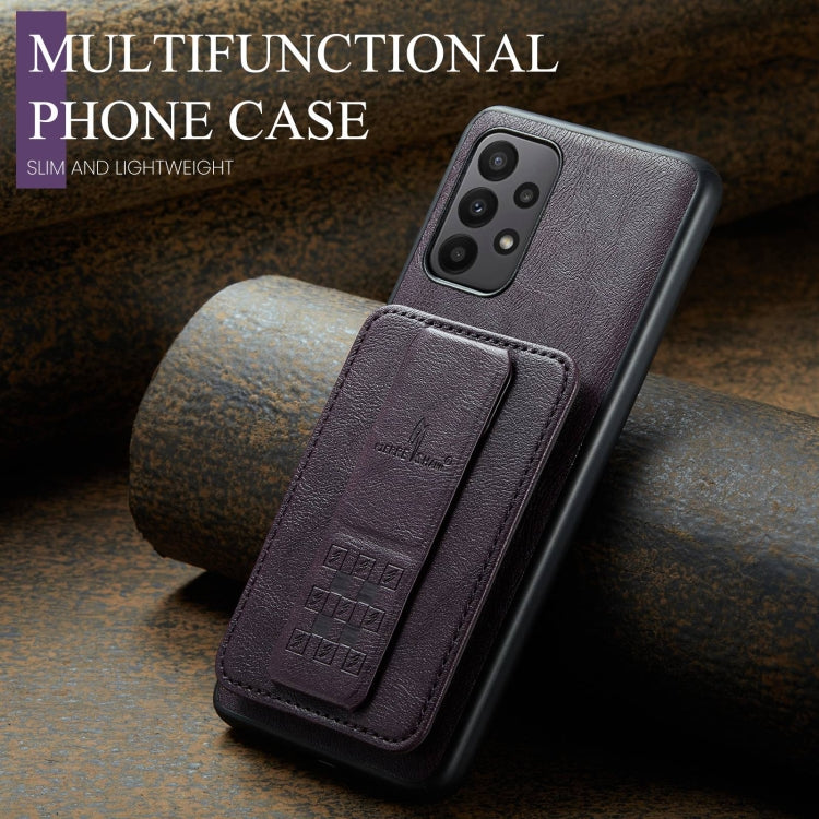 For Samsung Galaxy A53 5G Fierre Shann Oil Wax Cow Leather Card Holder Back Phone Case(Purple)