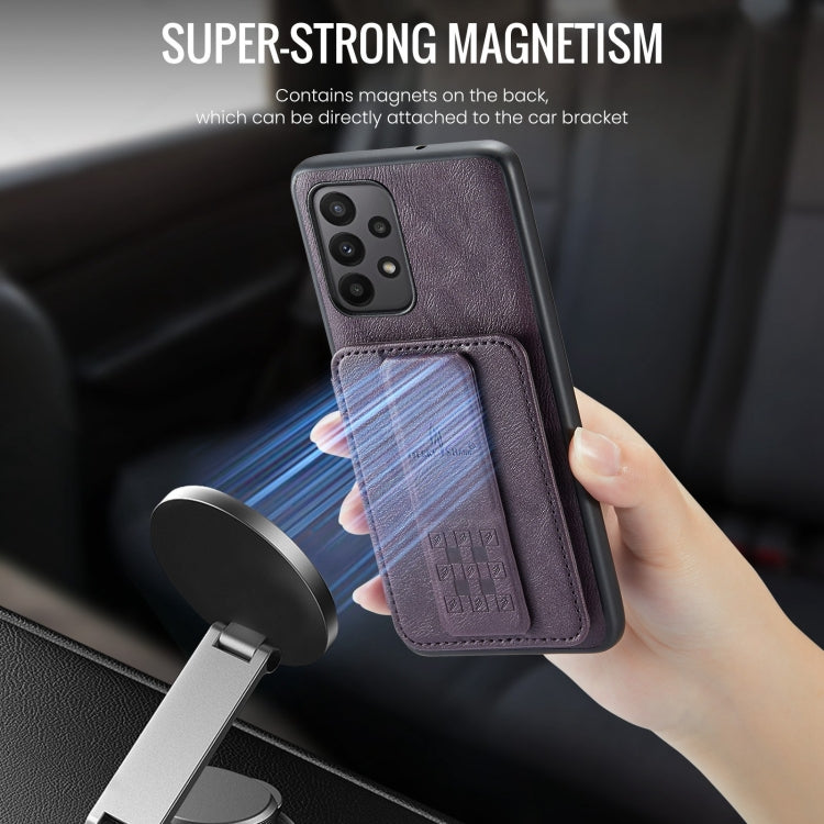 For Samsung Galaxy A53 5G Fierre Shann Oil Wax Cow Leather Card Holder Back Phone Case(Purple)