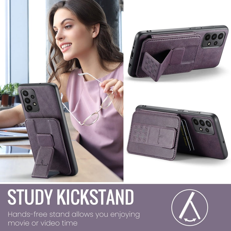 For Samsung Galaxy A53 5G Fierre Shann Oil Wax Cow Leather Card Holder Back Phone Case(Purple)