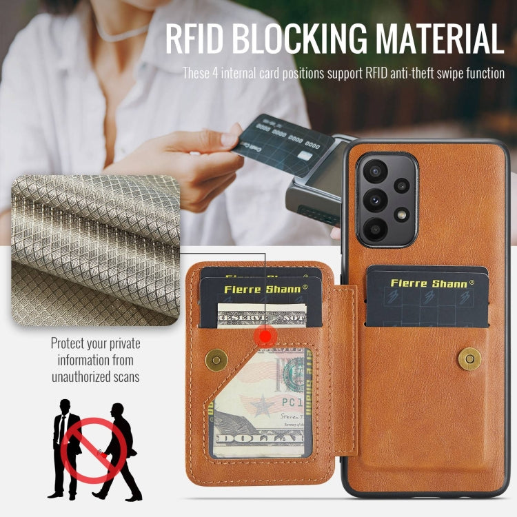 For Samsung Galaxy A53 5G Fierre Shann Oil Wax Cow Leather Card Holder Back Phone Case(Brown)