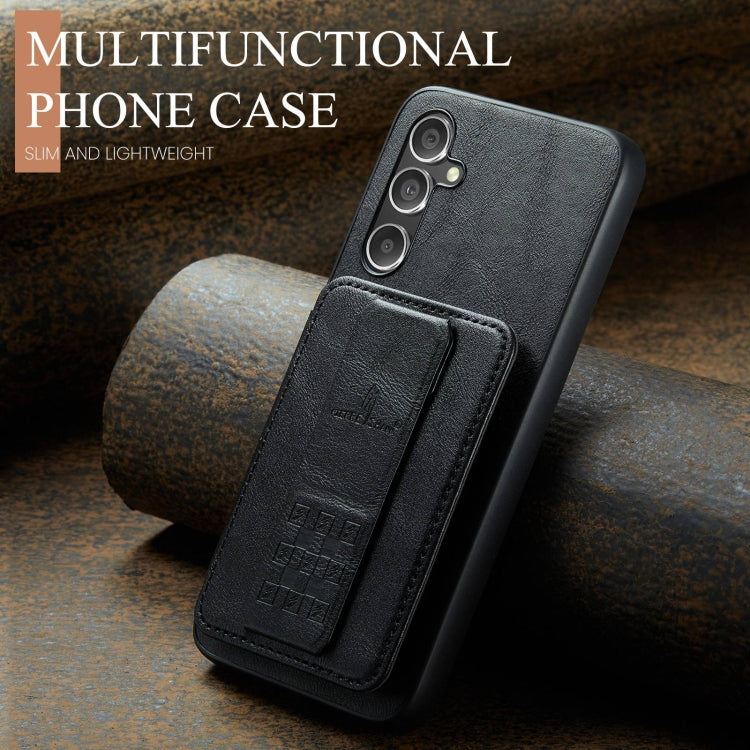 For Samsung Galaxy A54 5G Fierre Shann Oil Wax Cow Leather Card Holder Back Phone Case(Black)