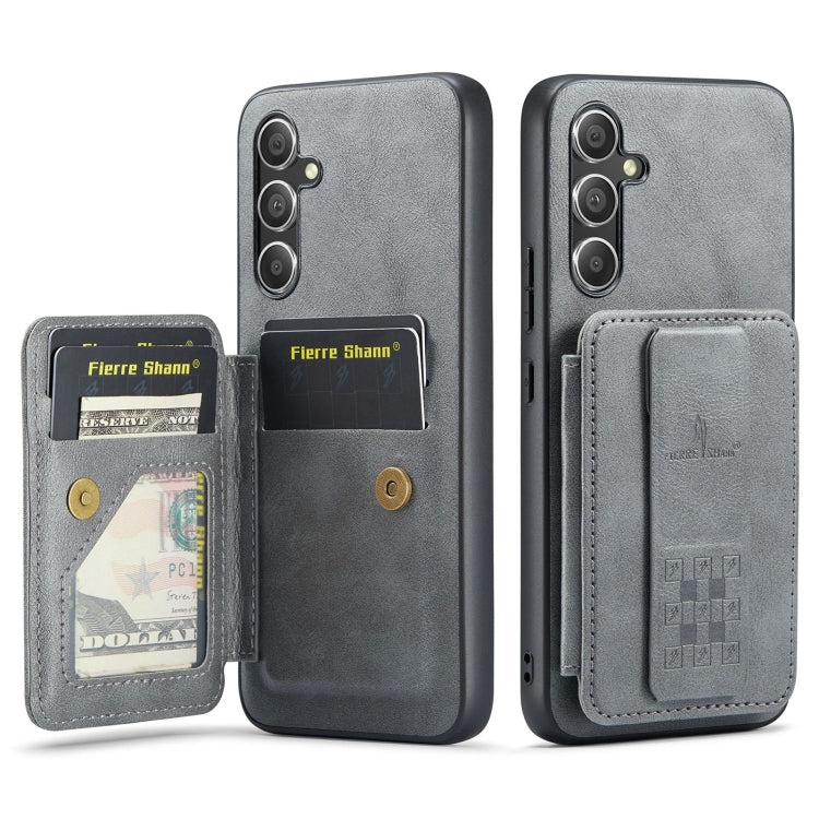 For Samsung Galaxy A54 5G Fierre Shann Oil Wax Cow Leather Card Holder Back Phone Case(Grey)