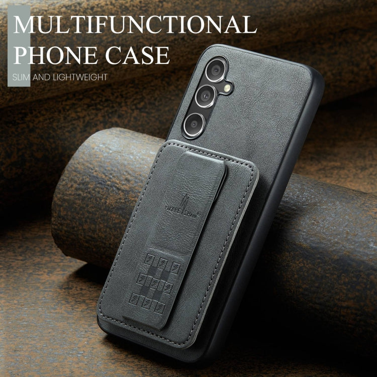 For Samsung Galaxy A54 5G Fierre Shann Oil Wax Cow Leather Card Holder Back Phone Case(Grey)