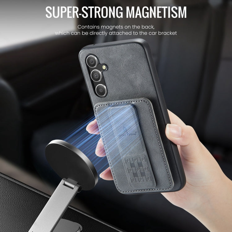 For Samsung Galaxy A54 5G Fierre Shann Oil Wax Cow Leather Card Holder Back Phone Case(Grey)