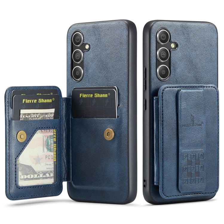 For Samsung Galaxy A54 5G Fierre Shann Oil Wax Cow Leather Card Holder Back Phone Case(Blue)