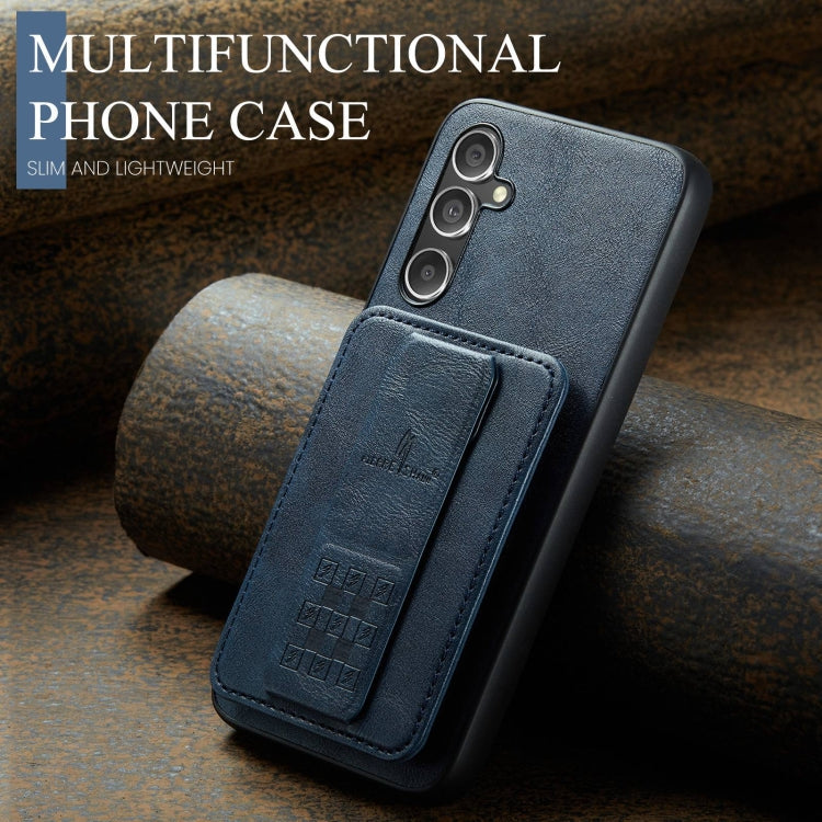 For Samsung Galaxy A54 5G Fierre Shann Oil Wax Cow Leather Card Holder Back Phone Case(Blue)