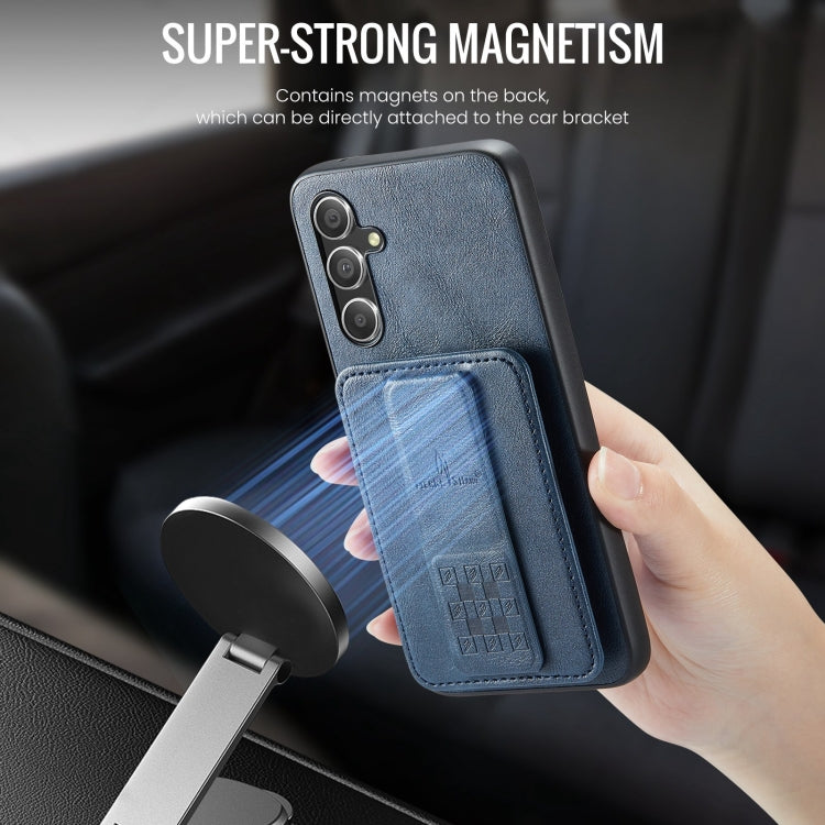 For Samsung Galaxy A54 5G Fierre Shann Oil Wax Cow Leather Card Holder Back Phone Case(Blue)