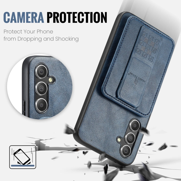 For Samsung Galaxy A54 5G Fierre Shann Oil Wax Cow Leather Card Holder Back Phone Case(Blue)