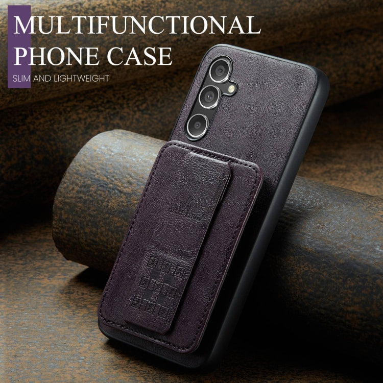 For Samsung Galaxy A54 5G Fierre Shann Oil Wax Cow Leather Card Holder Back Phone Case(Purple)