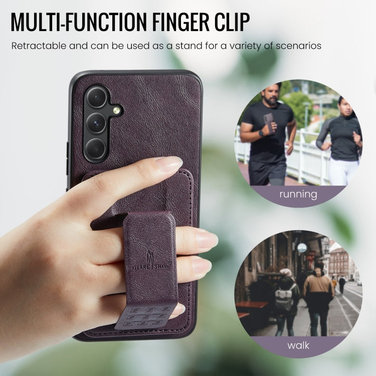 For Samsung Galaxy A54 5G Fierre Shann Oil Wax Cow Leather Card Holder Back Phone Case(Purple)