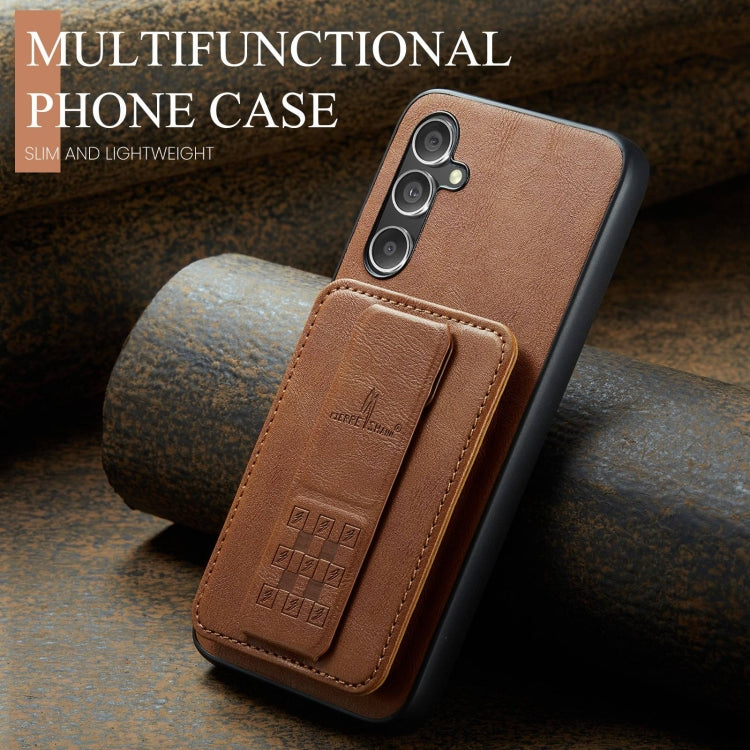 For Samsung Galaxy A54 5G Fierre Shann Oil Wax Cow Leather Card Holder Back Phone Case(Brown)