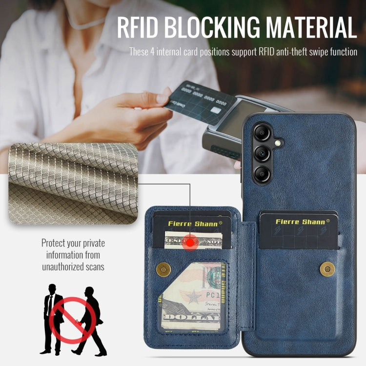 For Samsung Galaxy A55 5G Fierre Shann Oil Wax Cow Leather Card Holder Back Phone Case(Blue)