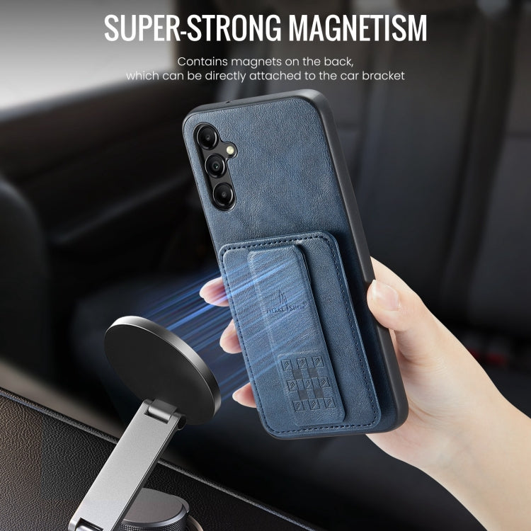 For Samsung Galaxy A55 5G Fierre Shann Oil Wax Cow Leather Card Holder Back Phone Case(Blue)