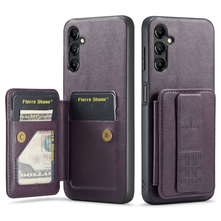For Samsung Galaxy A55 5G Fierre Shann Oil Wax Cow Leather Card Holder Back Phone Case(Purple)
