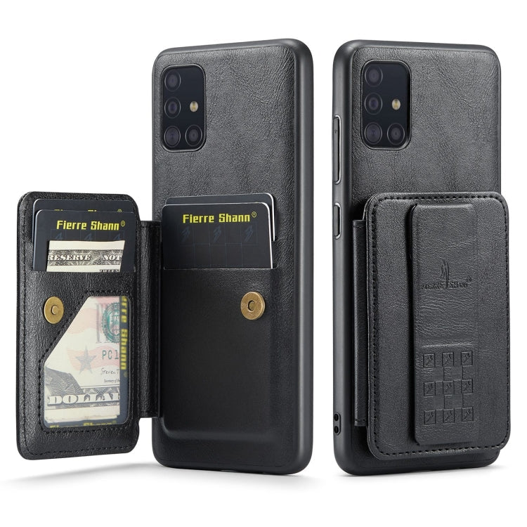 For Samsung Galaxy A71 4G Fierre Shann Oil Wax Cow Leather Card Holder Back Phone Case(Black)