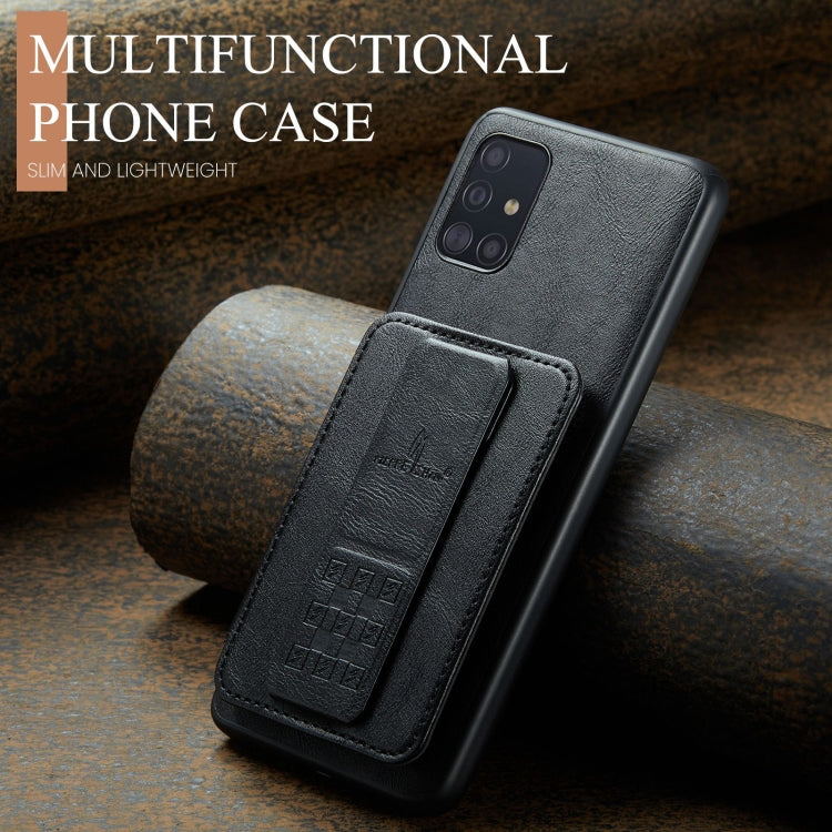 For Samsung Galaxy A71 4G Fierre Shann Oil Wax Cow Leather Card Holder Back Phone Case(Black)