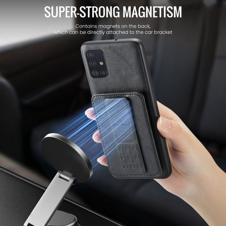 For Samsung Galaxy A71 4G Fierre Shann Oil Wax Cow Leather Card Holder Back Phone Case(Black)