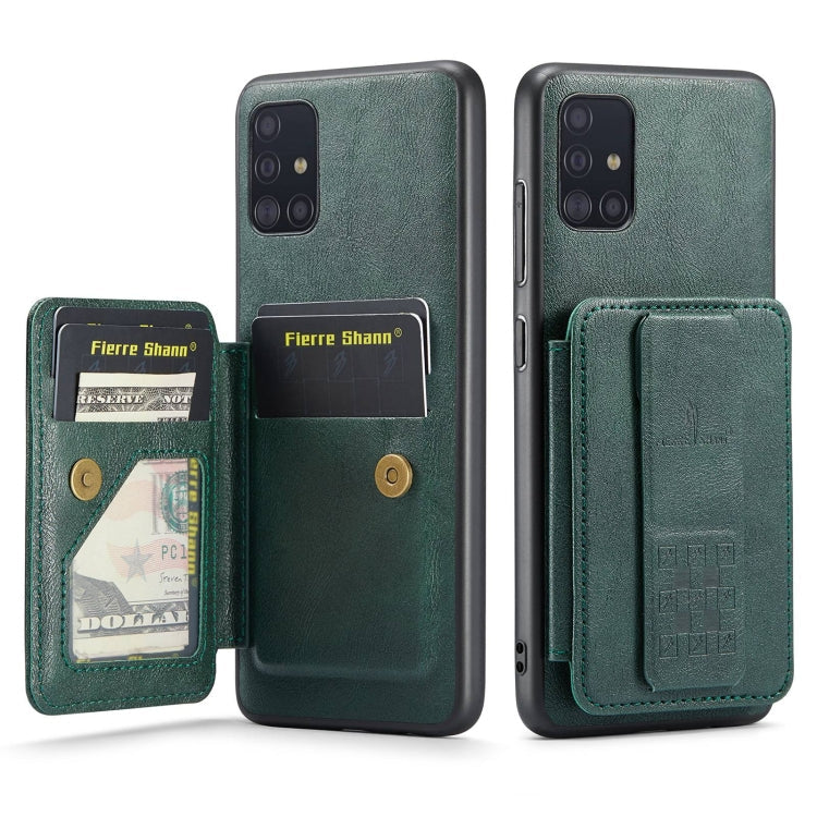 For Samsung Galaxy A71 4G Fierre Shann Oil Wax Cow Leather Card Holder Back Phone Case(Green)