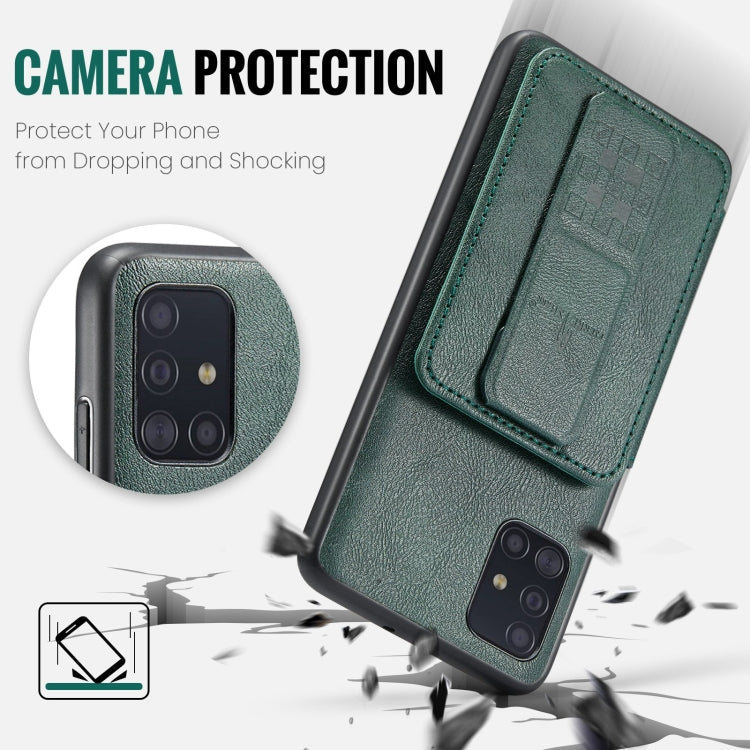 For Samsung Galaxy A71 4G Fierre Shann Oil Wax Cow Leather Card Holder Back Phone Case(Green)