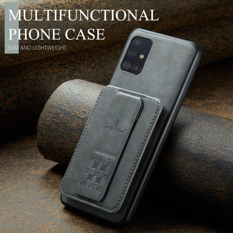 For Samsung Galaxy A71 4G Fierre Shann Oil Wax Cow Leather Card Holder Back Phone Case(Grey)