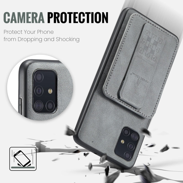 For Samsung Galaxy A71 4G Fierre Shann Oil Wax Cow Leather Card Holder Back Phone Case(Grey)