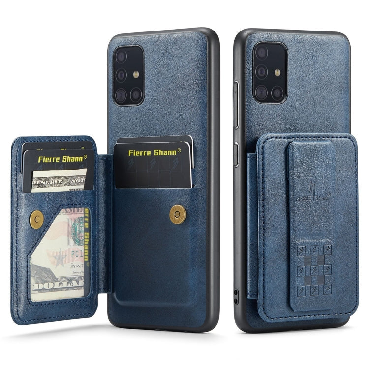 For Samsung Galaxy A71 4G Fierre Shann Oil Wax Cow Leather Card Holder Back Phone Case(Blue)